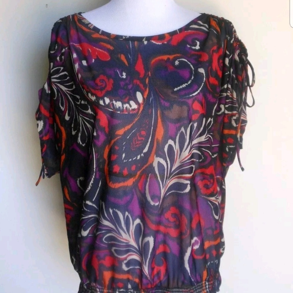 SAG HARBOR ~ 1X SHEER SMOCKED HEM MESH BLOUSE